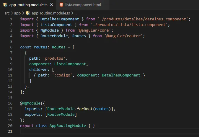 Configurando rotas secundárias no módulo de rotas